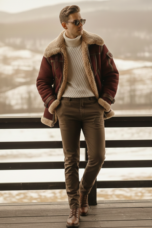 Shearling-Lined Aviator Jacket | Vincent – Spiced Red Wine