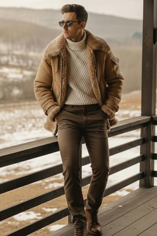 Shearling-Lined Aviator Jacket | Benjamin – Creamy Caramel