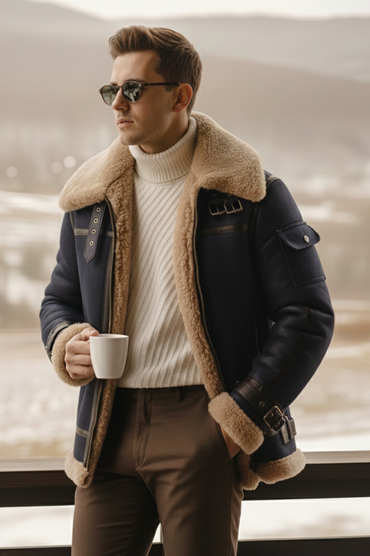 Shearling-Lined Aviator Jacket | Hudson – Dark Blueberry