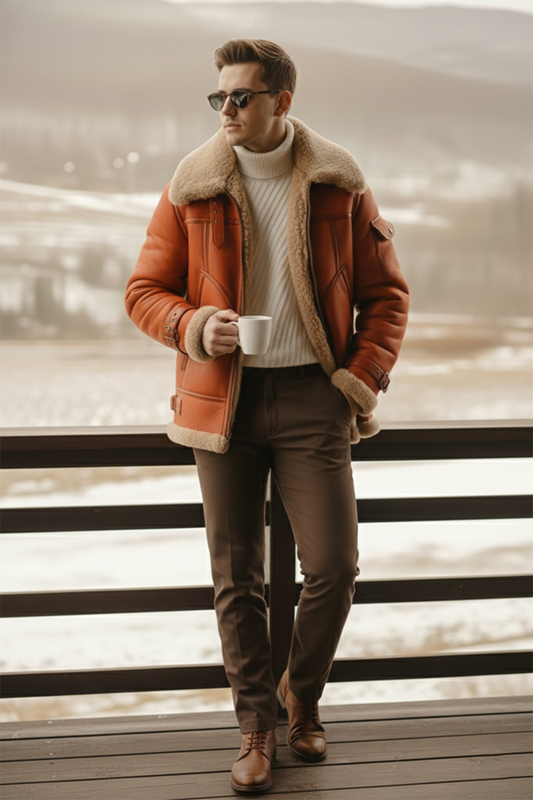 Shearling-Lined Aviator Jacket | Nathan – Red Cherry