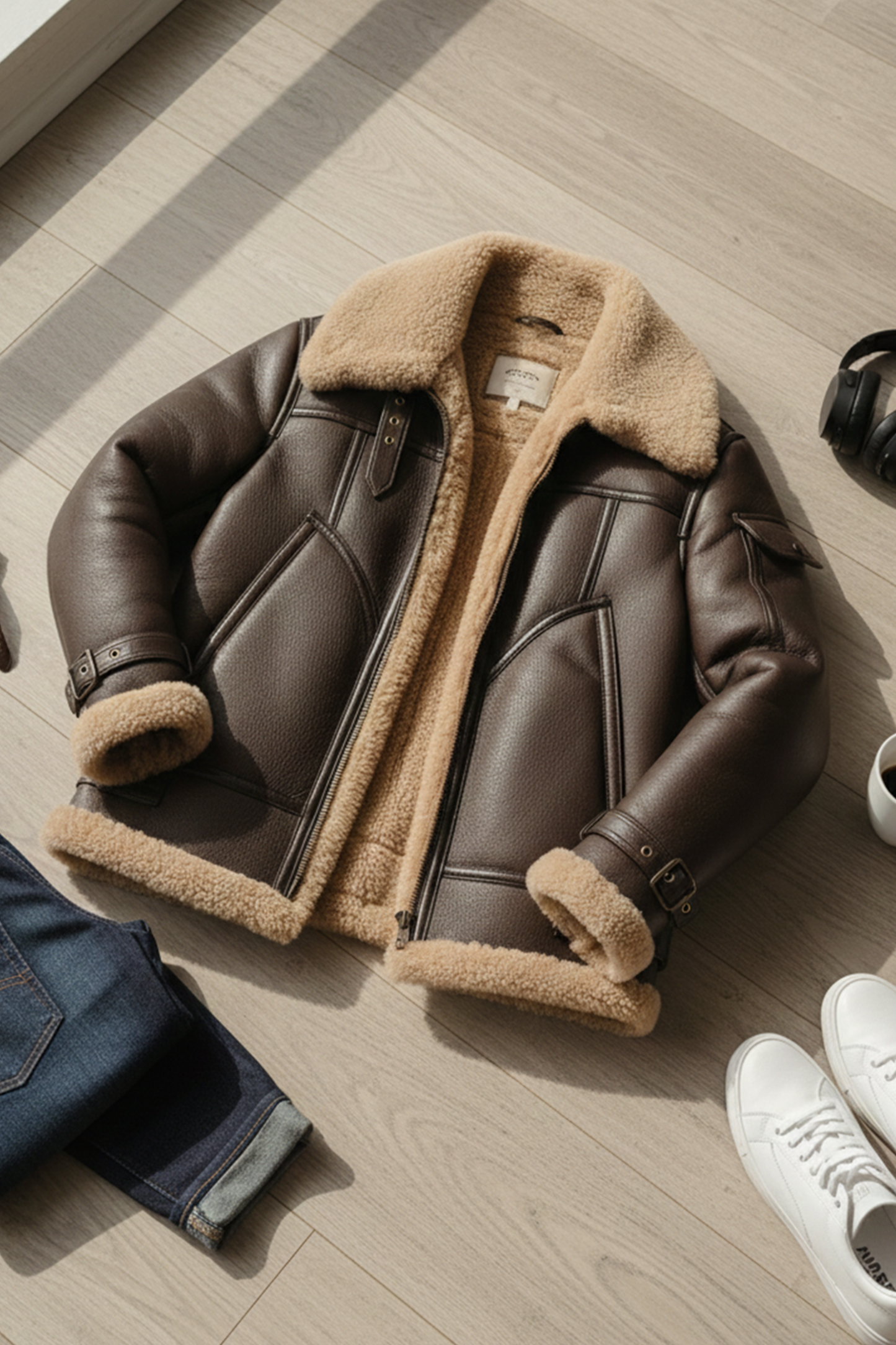 Shearling-Lined Aviator Jacket | Mason – Dark Cocoa
