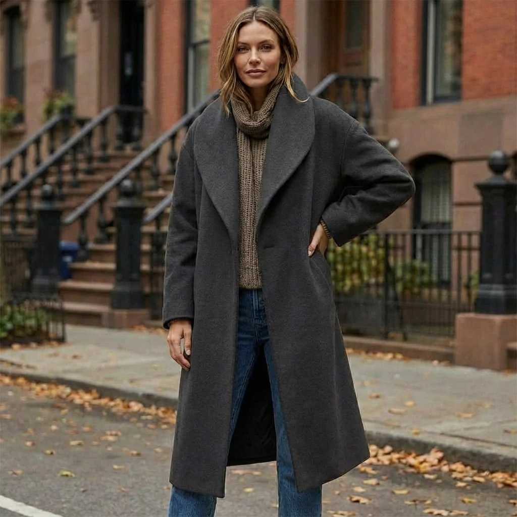 Oversized Long Winter Coat with Wide Collar