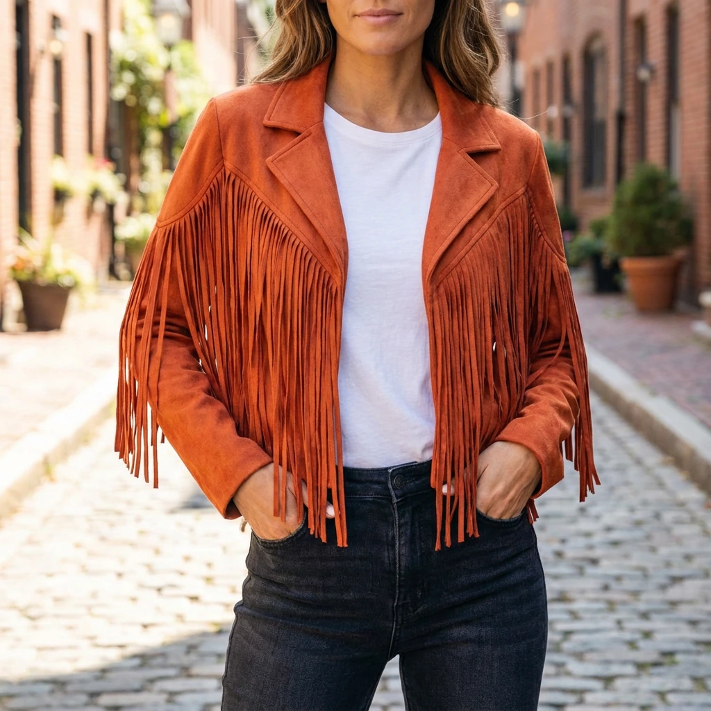 Women’s Cropped Fringe Suede Western Jacket