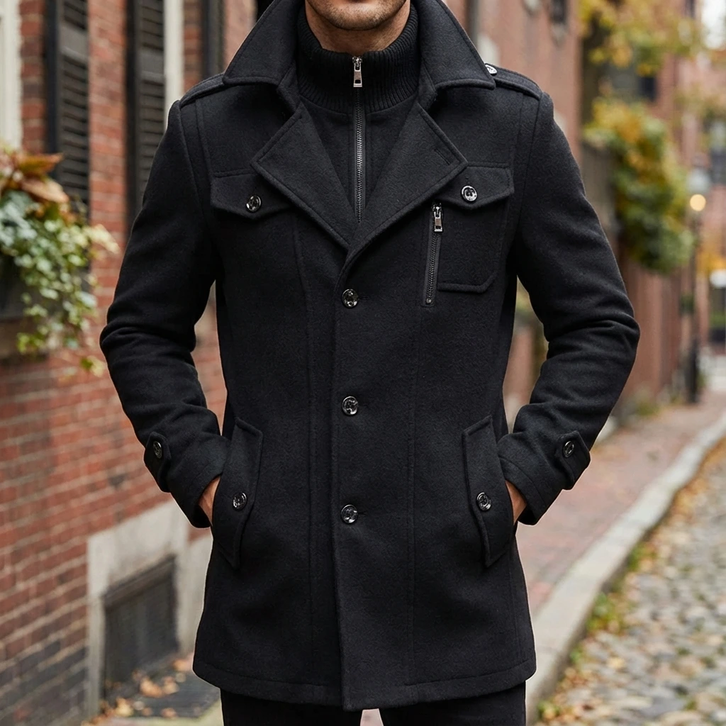 Structured Button Front Coat | Elijah