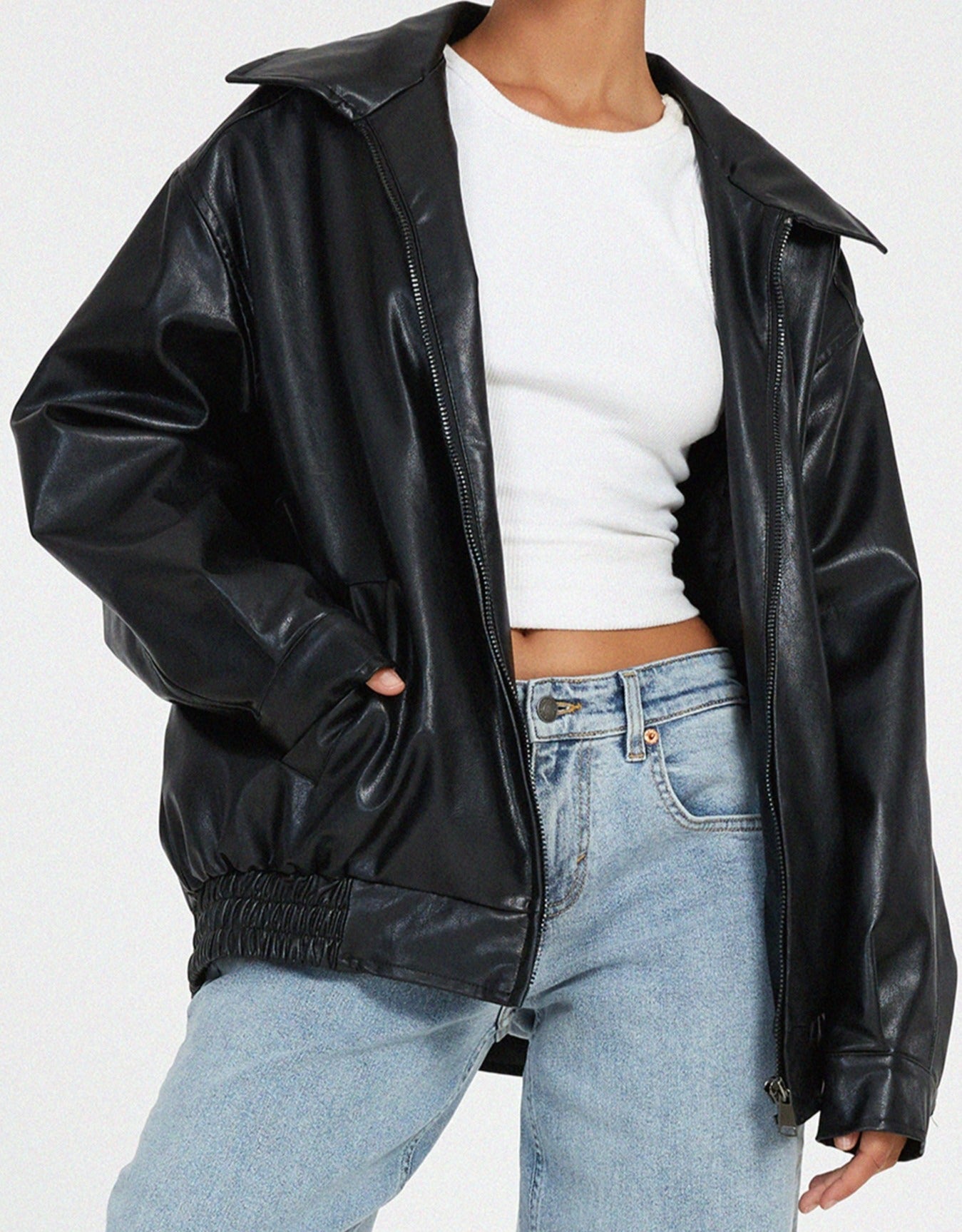 Women’s Oversized Leather Bomber Jacket