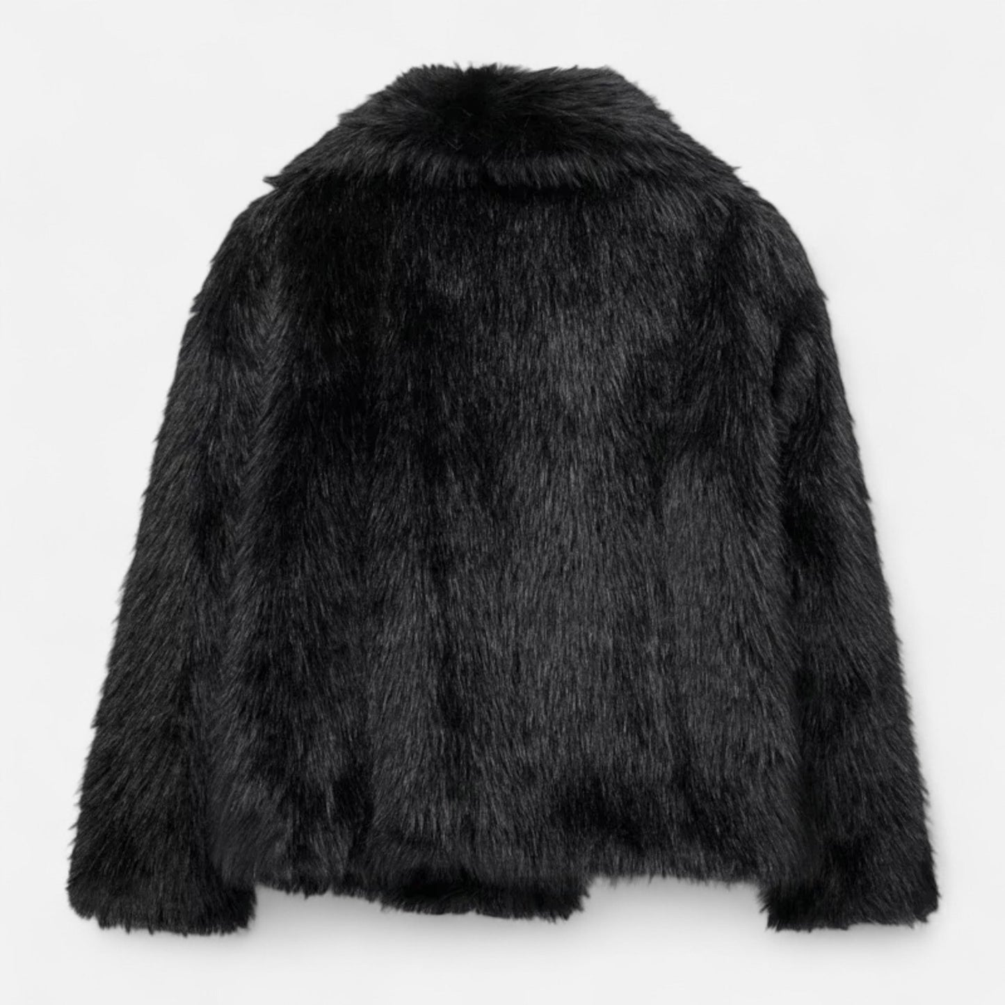 Women's Black Faux Fur Winter Jacket with Open Front
