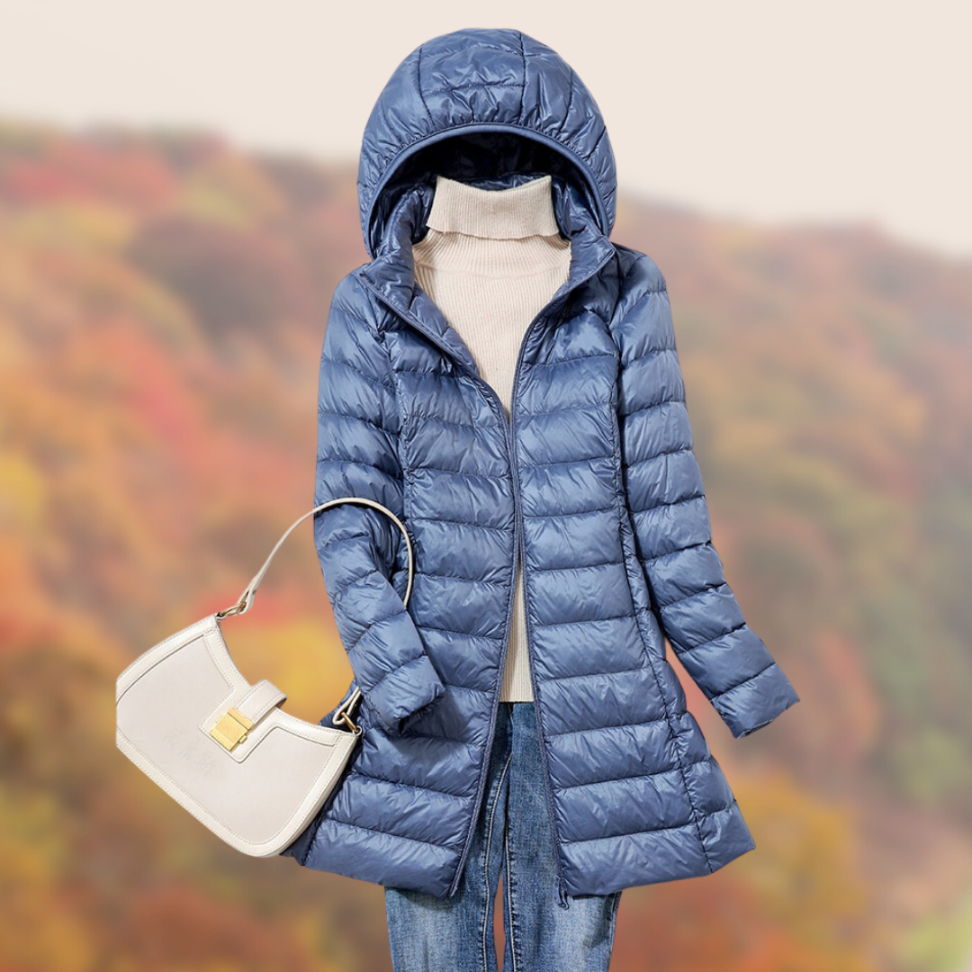 Women's Lightweight Hooded Puffer Coat with Zip Front