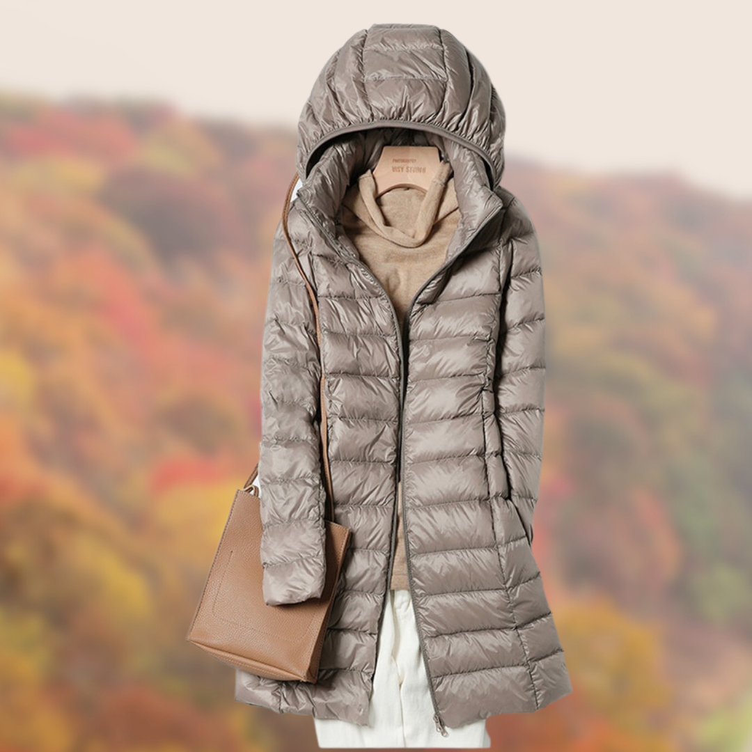 Women's Lightweight Hooded Puffer Coat with Zip Front