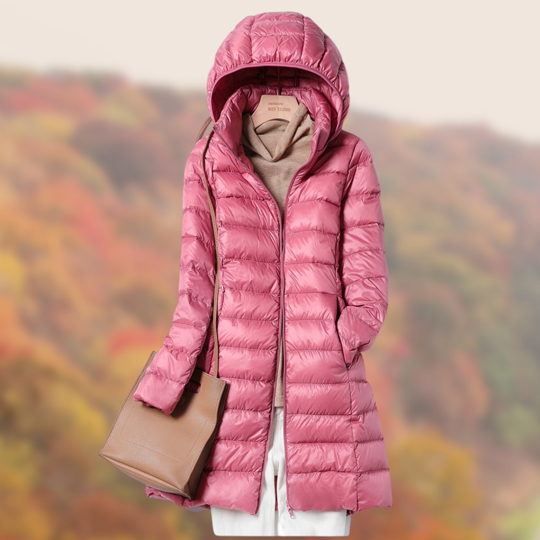 Women's Lightweight Hooded Puffer Coat with Zip Front