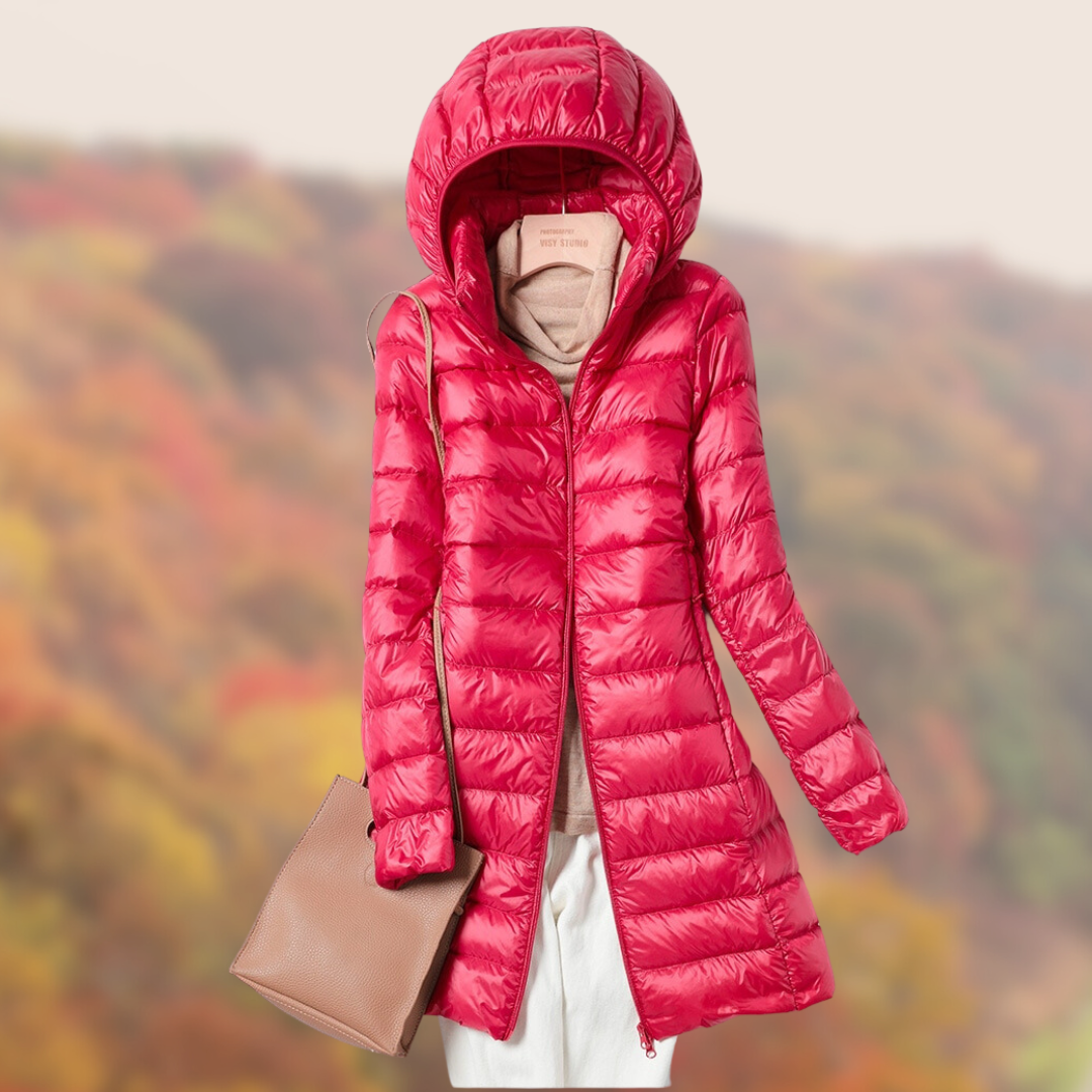 Women's Lightweight Hooded Puffer Coat with Zip Front