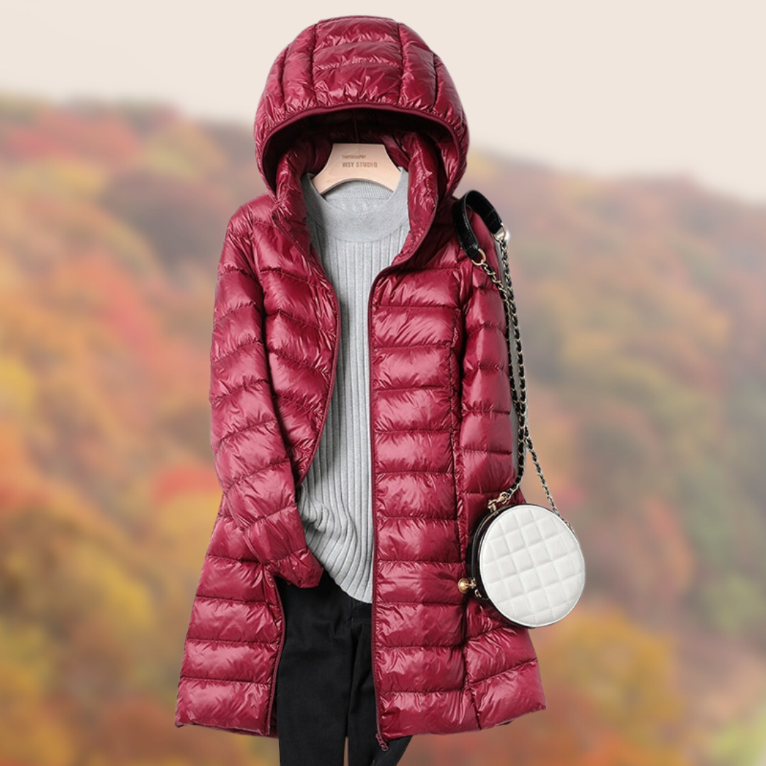 Women's Lightweight Hooded Puffer Coat with Zip Front