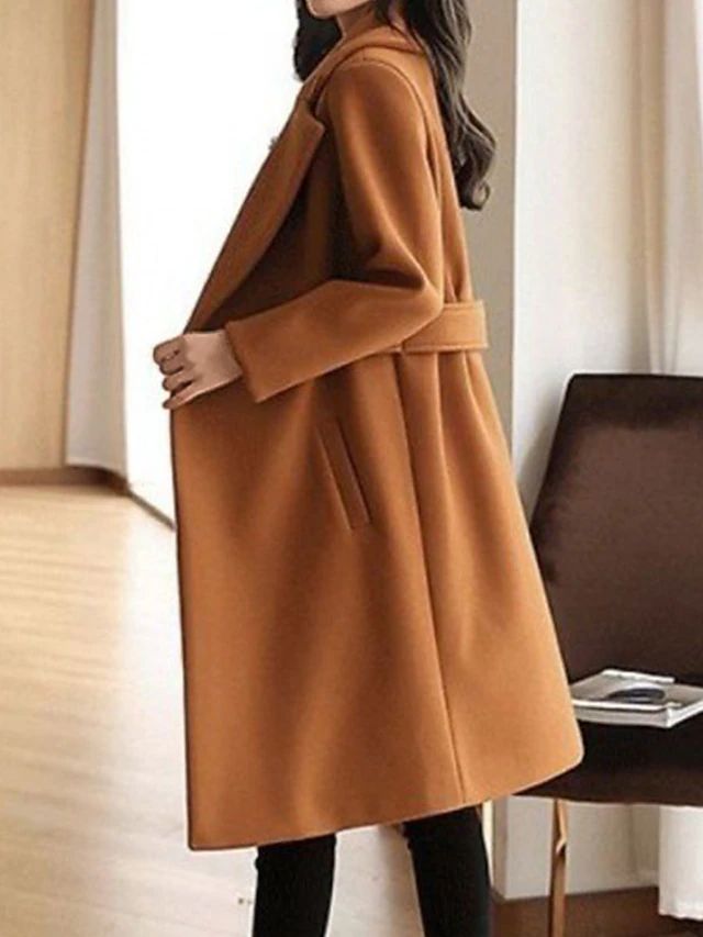 Women's Tailored Long Overcoat with Waist Buttons