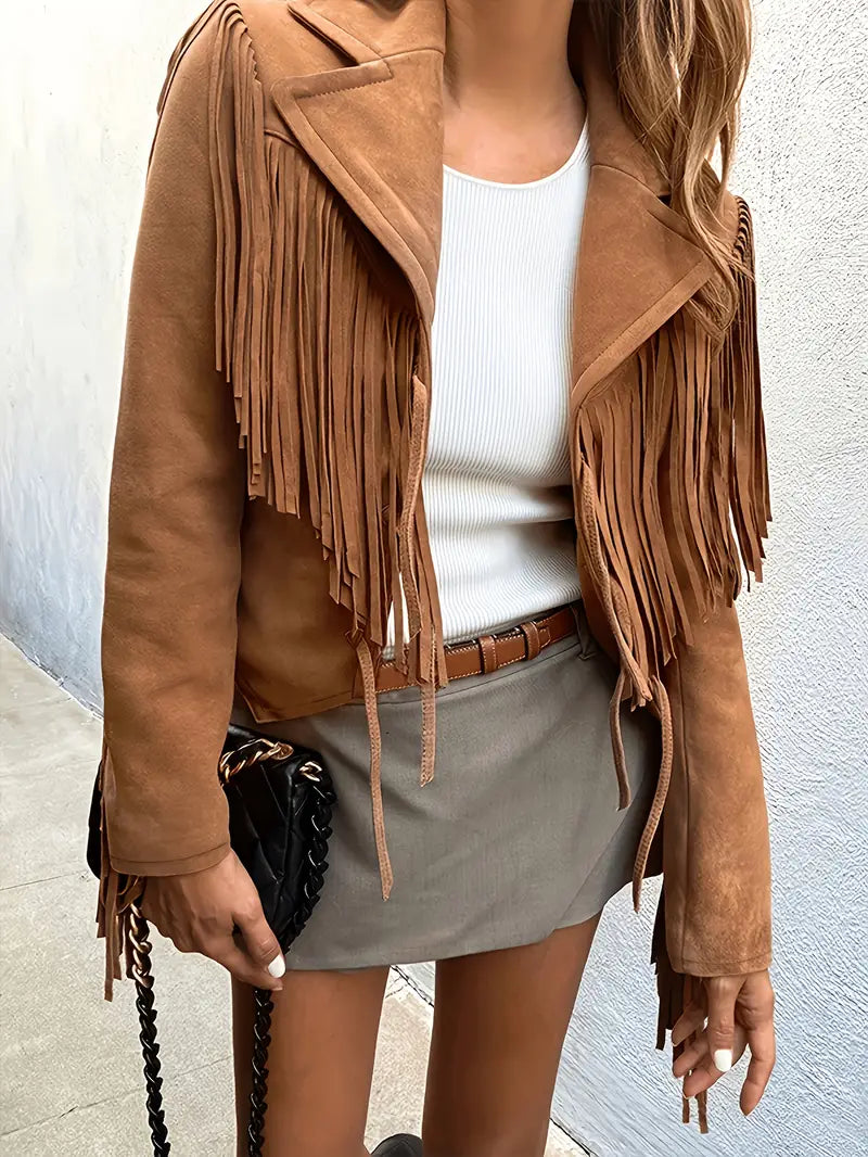 Women’s Western Fringe Jacket with Lapel Collar