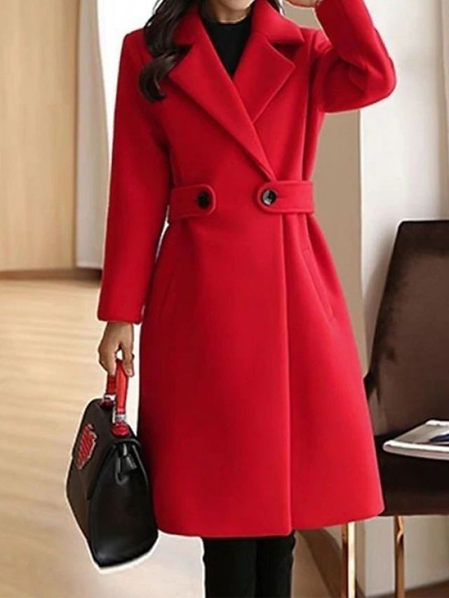 Women's Tailored Long Overcoat with Waist Buttons