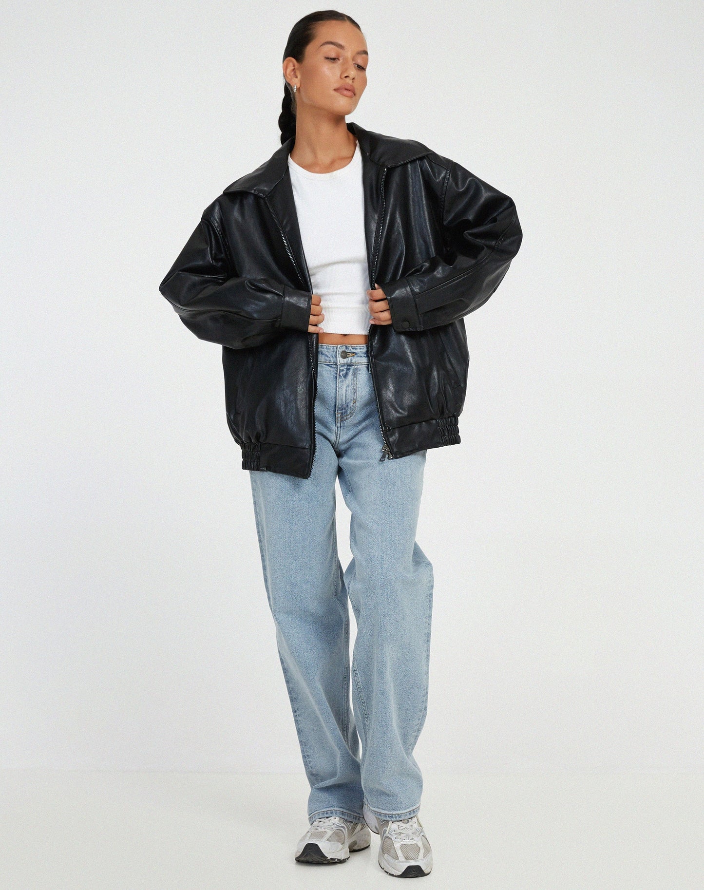 Women’s Oversized Leather Bomber Jacket