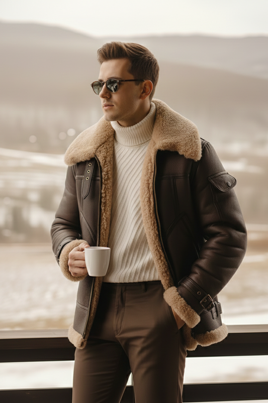 Shearling-Lined Aviator Jacket | Mason – Dark Cocoa