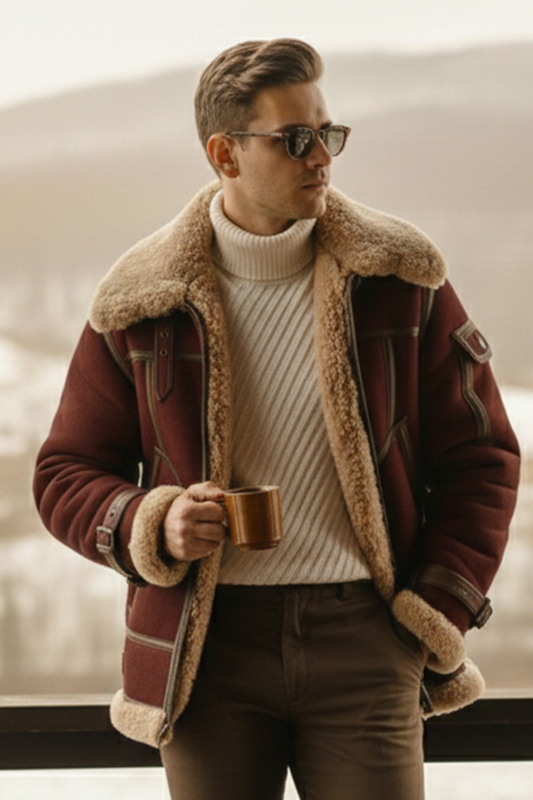 Shearling-Lined Aviator Jacket | Vincent – Spiced Red Wine