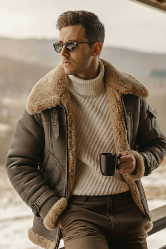 Shearling-Lined Aviator Jacket | Jackson – Charcoal Black