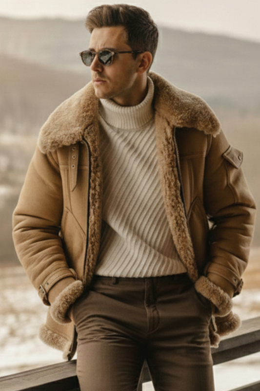 Shearling-Lined Aviator Jacket | Benjamin – Creamy Caramel