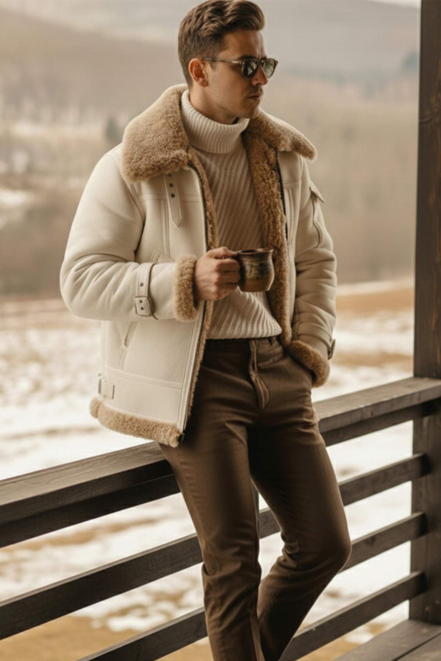 Shearling-Lined Aviator Jacket | Wesley – White Chocolate