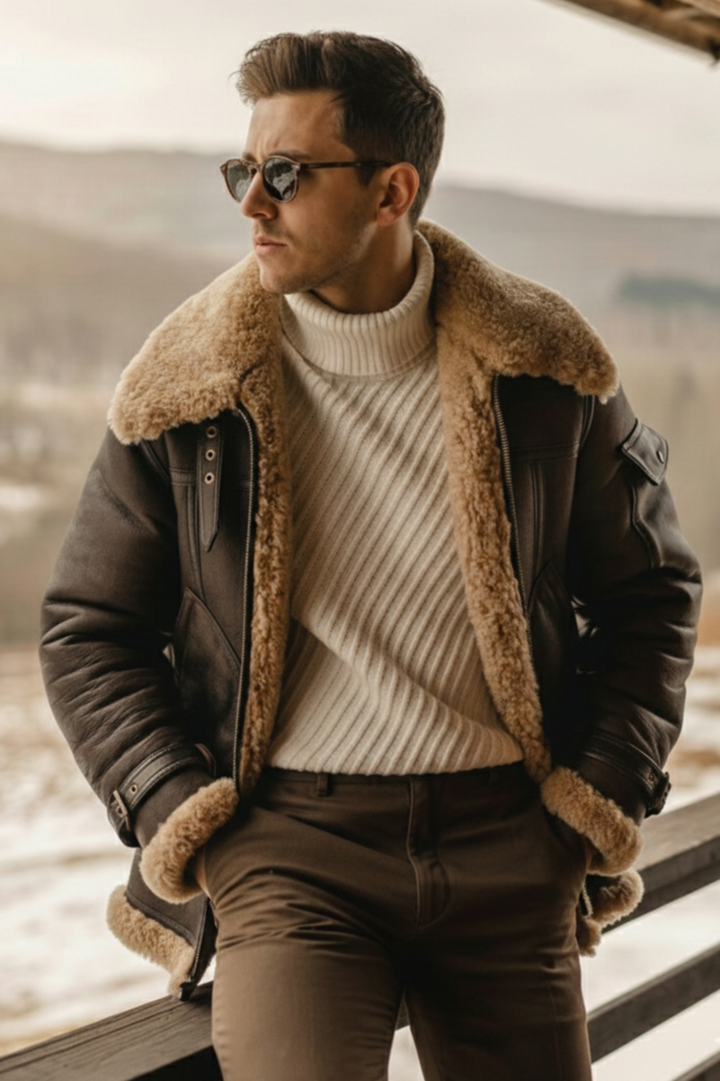 Shearling-Lined Aviator Jacket | Mason – Dark Cocoa
