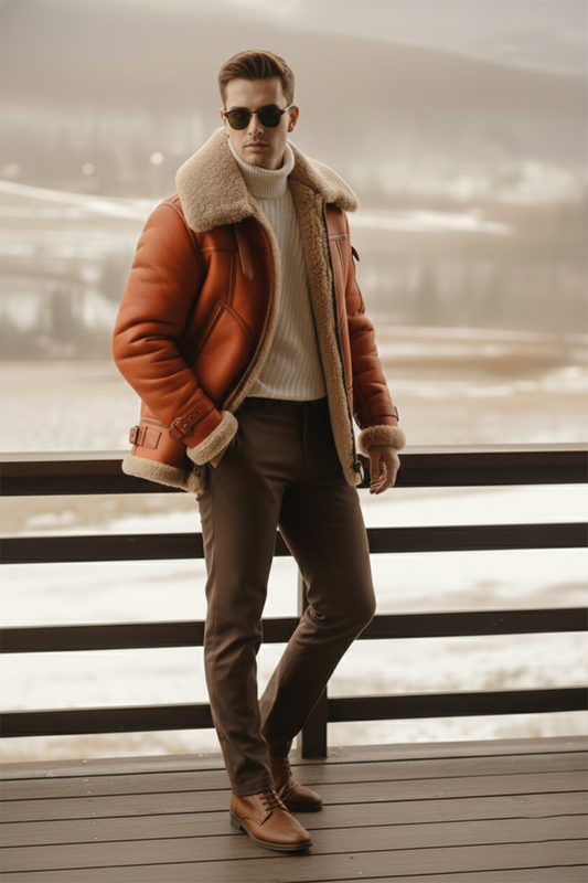 Shearling-Lined Aviator Jacket | Nathan – Red Cherry