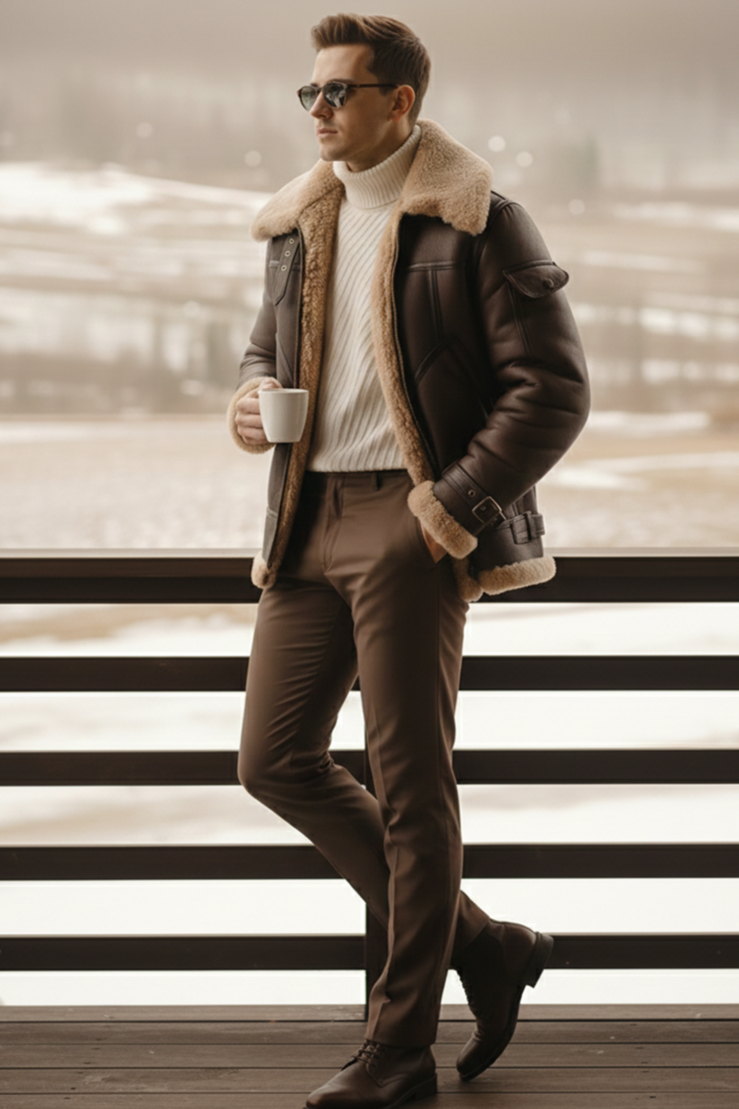 Shearling-Lined Aviator Jacket | Mason – Dark Cocoa