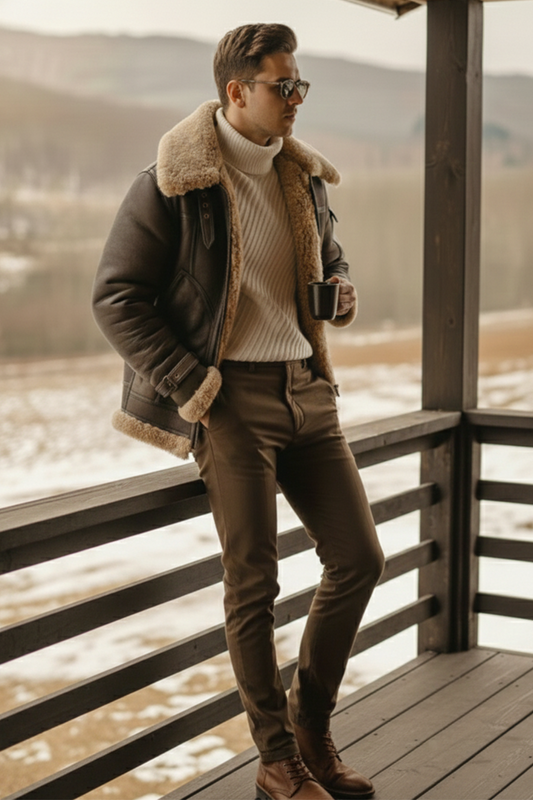 Shearling-Lined Aviator Jacket | Jackson – Charcoal Black