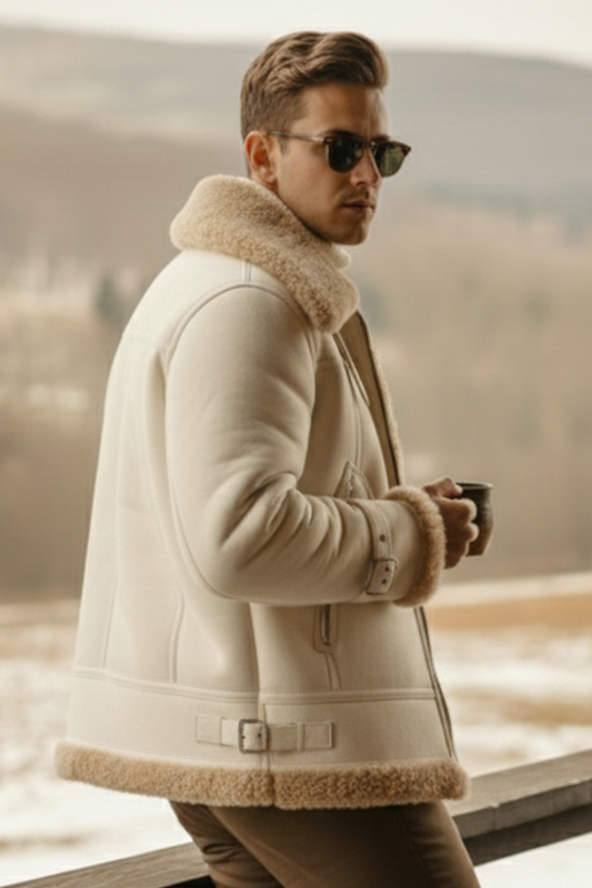 Shearling-Lined Aviator Jacket | Wesley – White Chocolate