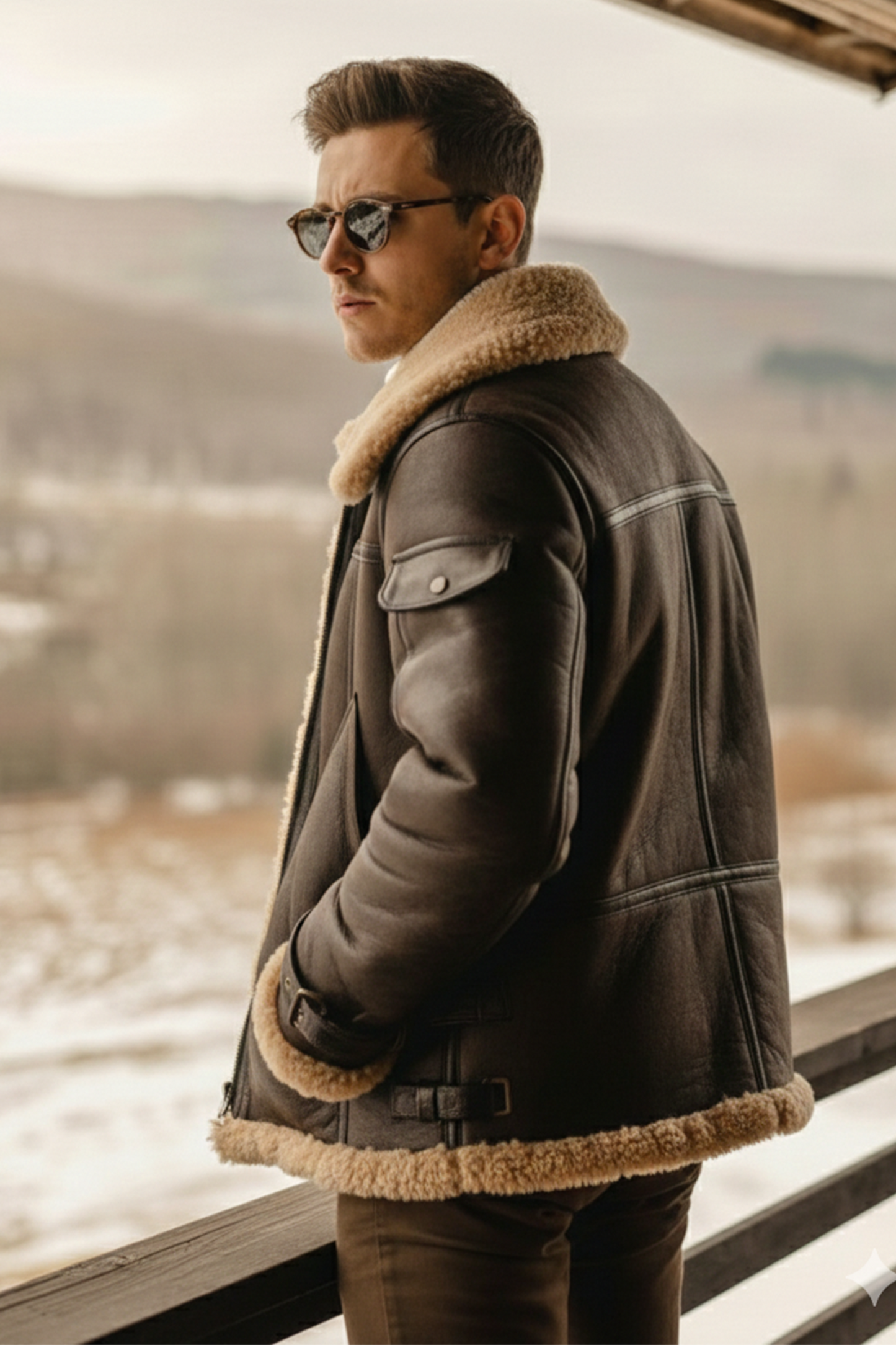 Shearling-Lined Aviator Jacket | Mason – Dark Cocoa