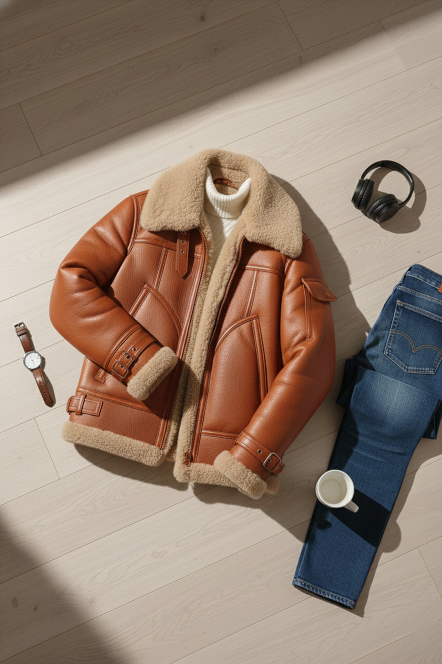 Shearling-Lined Aviator Jacket | Nathan – Red Cherry