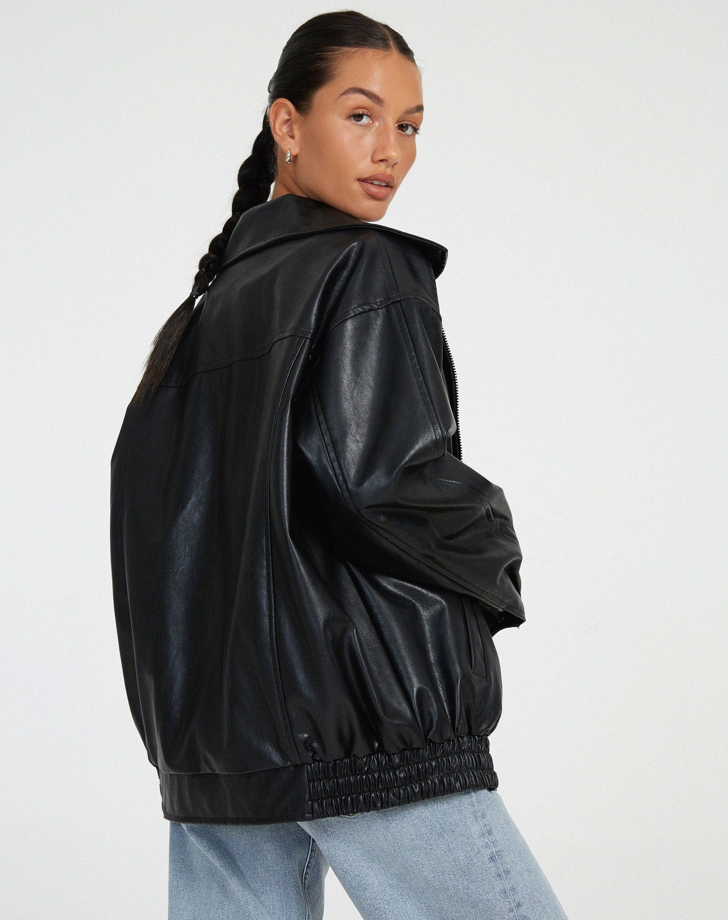 Women’s Oversized Leather Bomber Jacket