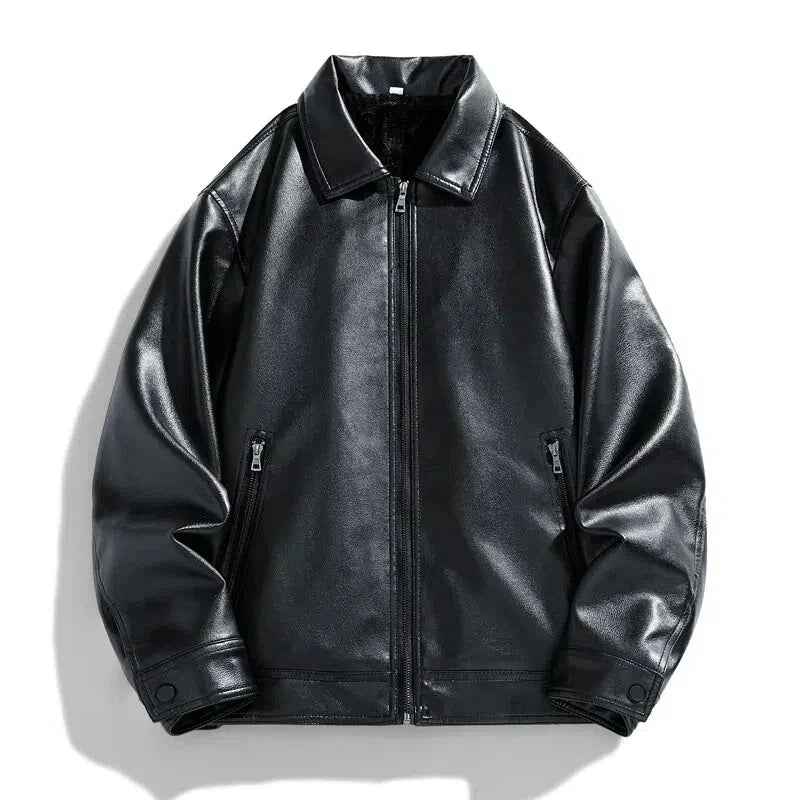 Black leather jacket on a white background