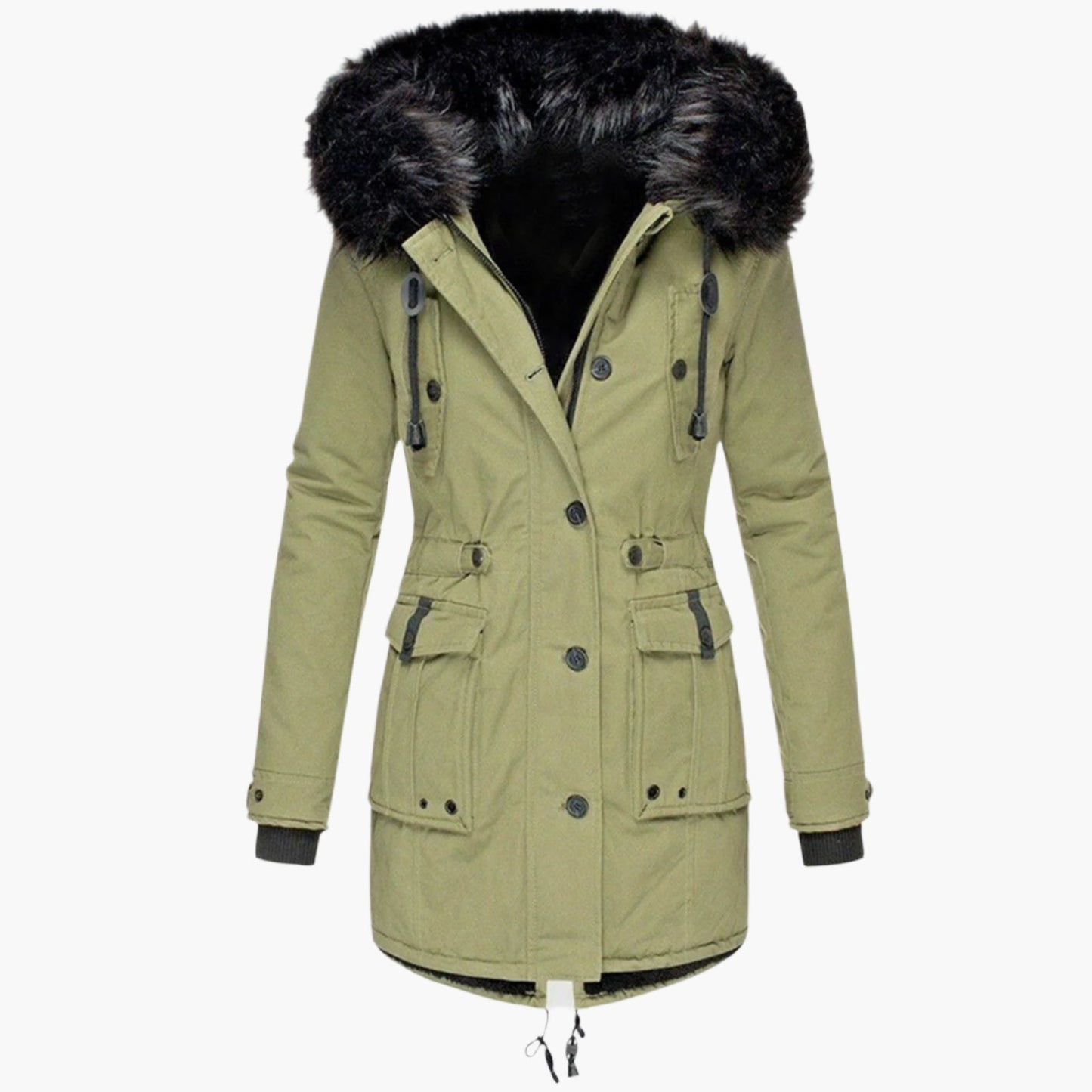 Women's Long Winter Parka Coat with Fur Hood