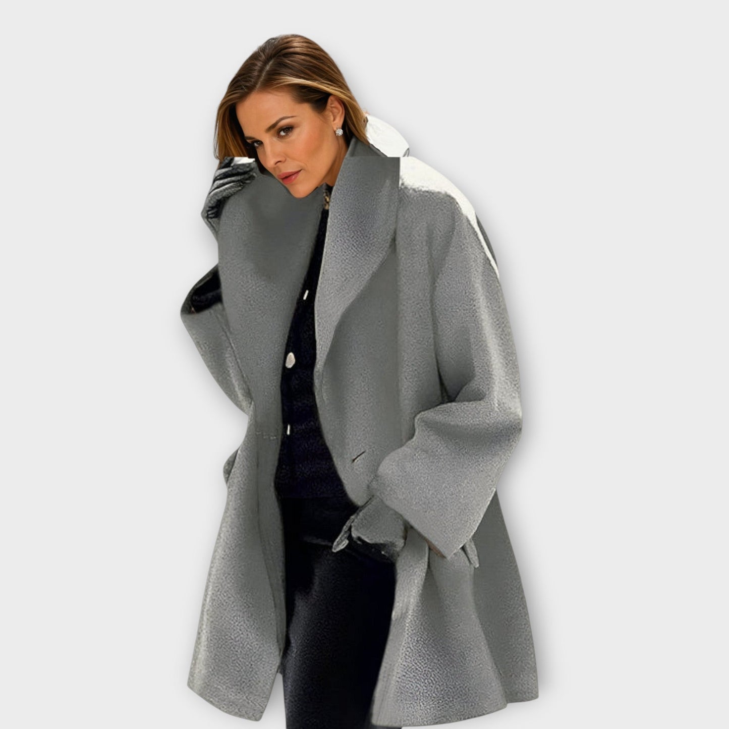 Oversized Long Winter Coat with Wide Collar
