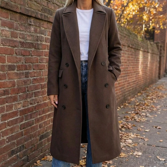 Women's Double Breasted Long Wool Look Overcoat