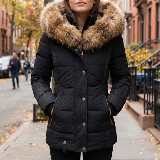Women’s Winter Puffer Parka with Fur Hood and Pockets