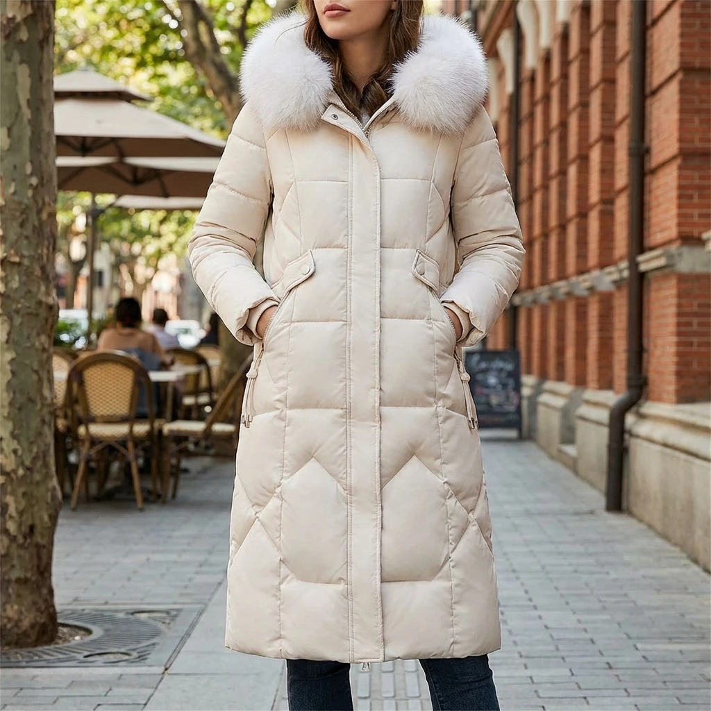 Women’s Warm Winter Puffer Jacket with Fur Hood