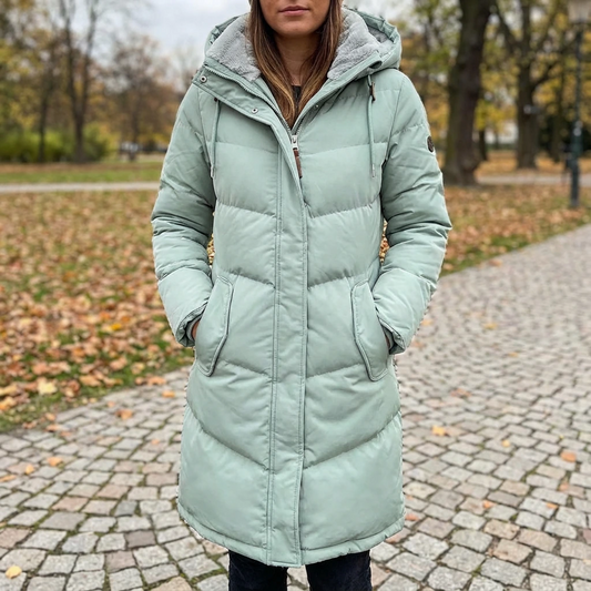 Women’s Long Hooded Winter Puffer Coat with Fleece Lining