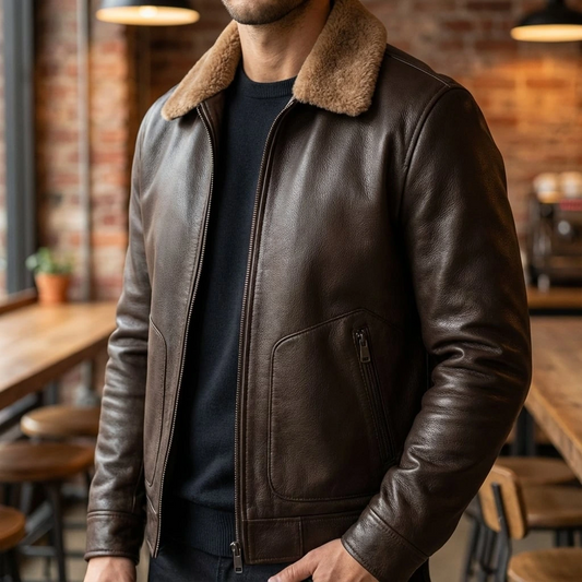 Shearling Collar Leather Jacket