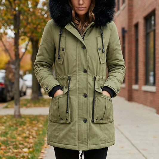 Women's Long Winter Parka Coat with Fur Hood
