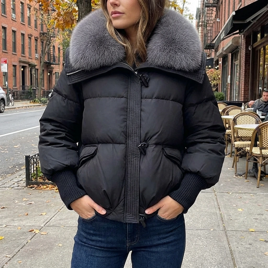 Women’s Winter Puffer Jacket with Faux Fur Hood