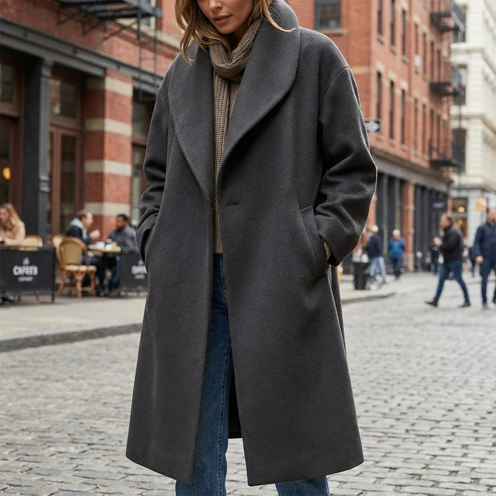 Oversized Long Winter Coat with Wide Collar