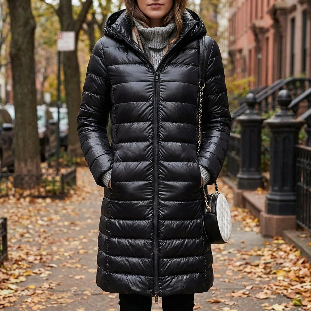 Women's Lightweight Hooded Puffer Coat with Zip Front