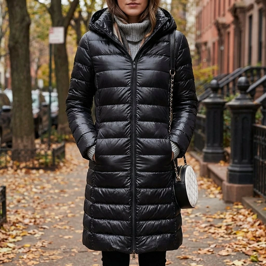 Women's Lightweight Hooded Puffer Coat with Zip Front