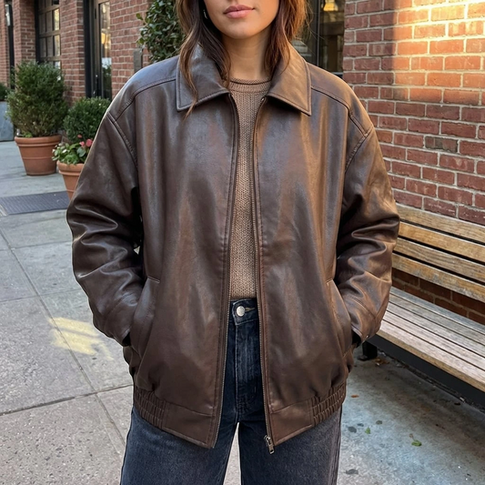 Women’s Oversized Leather Bomber Jacket