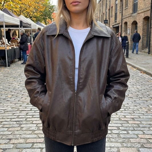 Women’s Oversized Leather Bomber Jacket