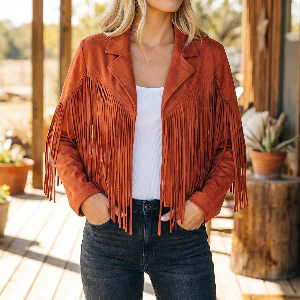 Women’s Cropped Fringe Suede Western Jacket