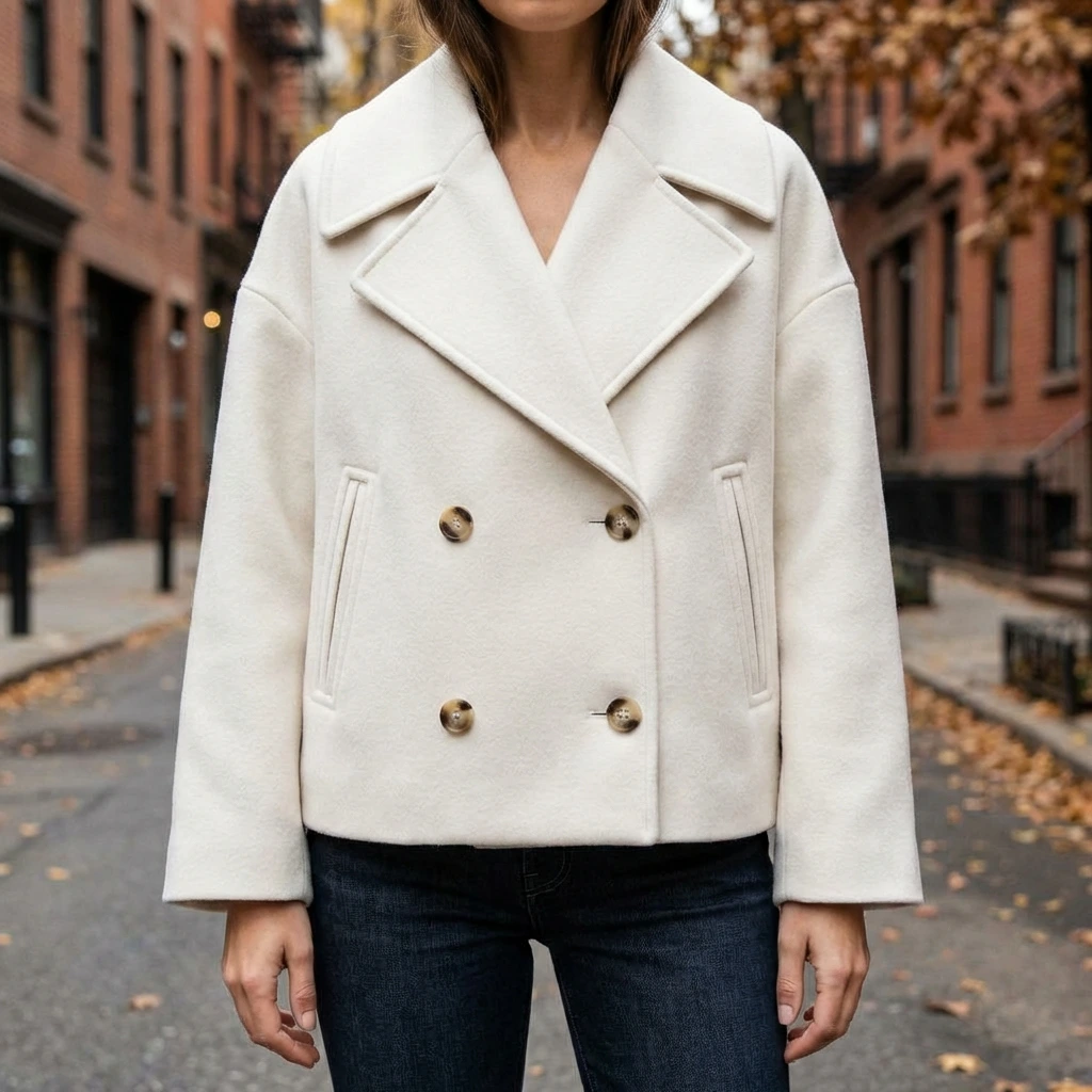 Women’s Cropped Double Breasted Peacoat Jacket