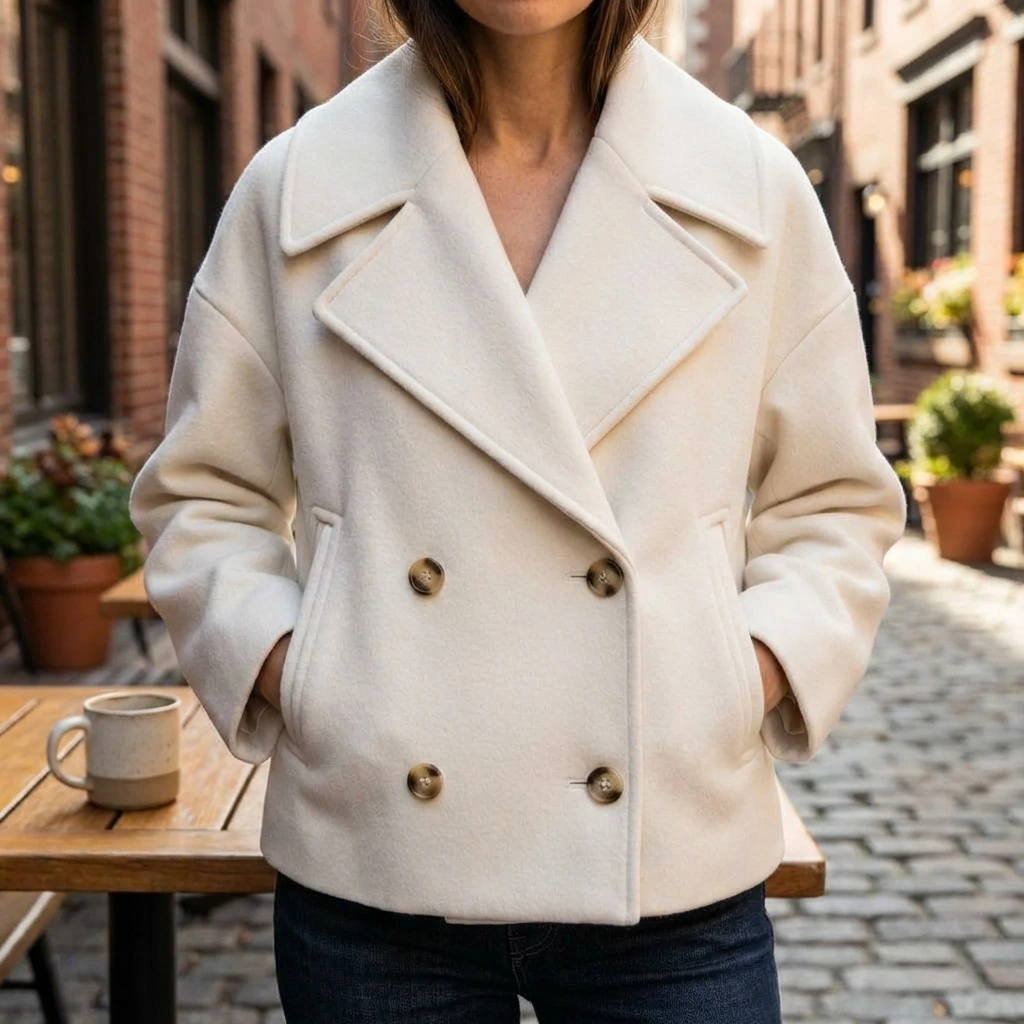 Women’s Cropped Double Breasted Peacoat Jacket